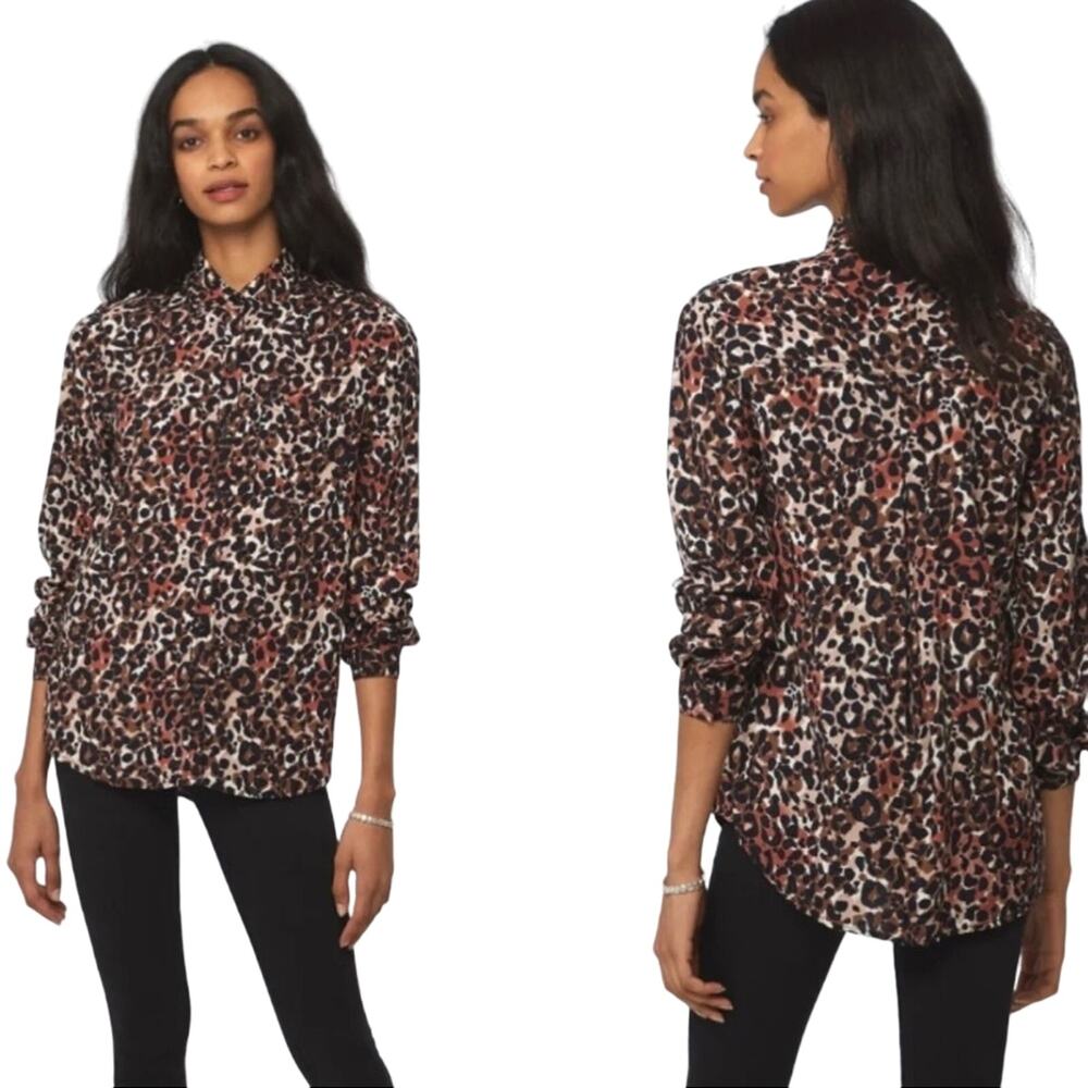 Beach Lunch Lounge Alana Leopard Animal Print Button Front Shirt Size XS